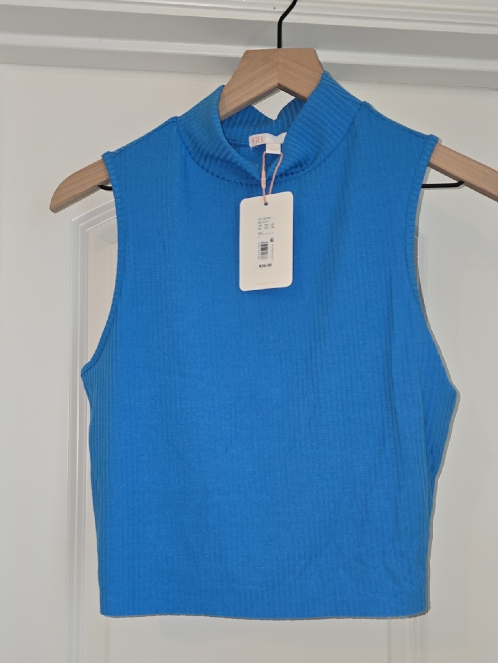 GB girls Bright Blue Ribbed Sleeveless Mock Neck Tank